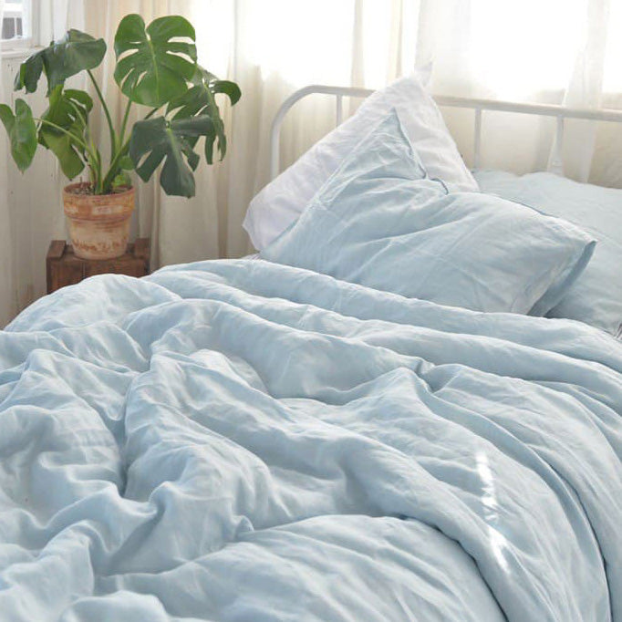 Sky French Linen Pillowcase - Plain Dyeing 09