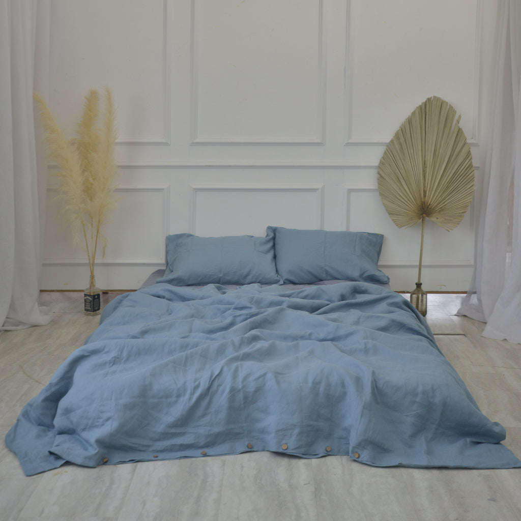 Slate Gray French Linen Duvet Cover Set - Soft & Breathable 4-Piece