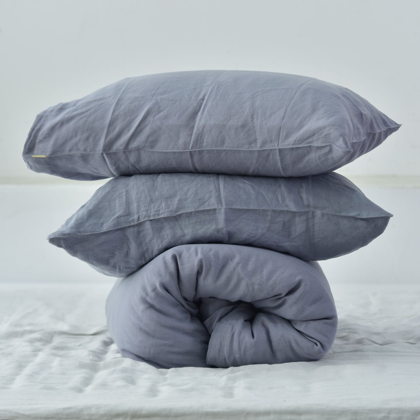 Steel French Linen Duvet Cover+2 Pillowcases Set - Plain Dyeing 24