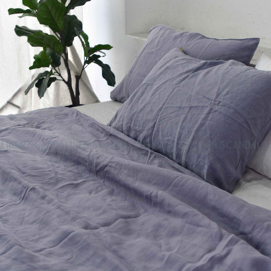 Steel French Linen Duvet Cover+2 Pillowcases Set - Plain Dyeing 24