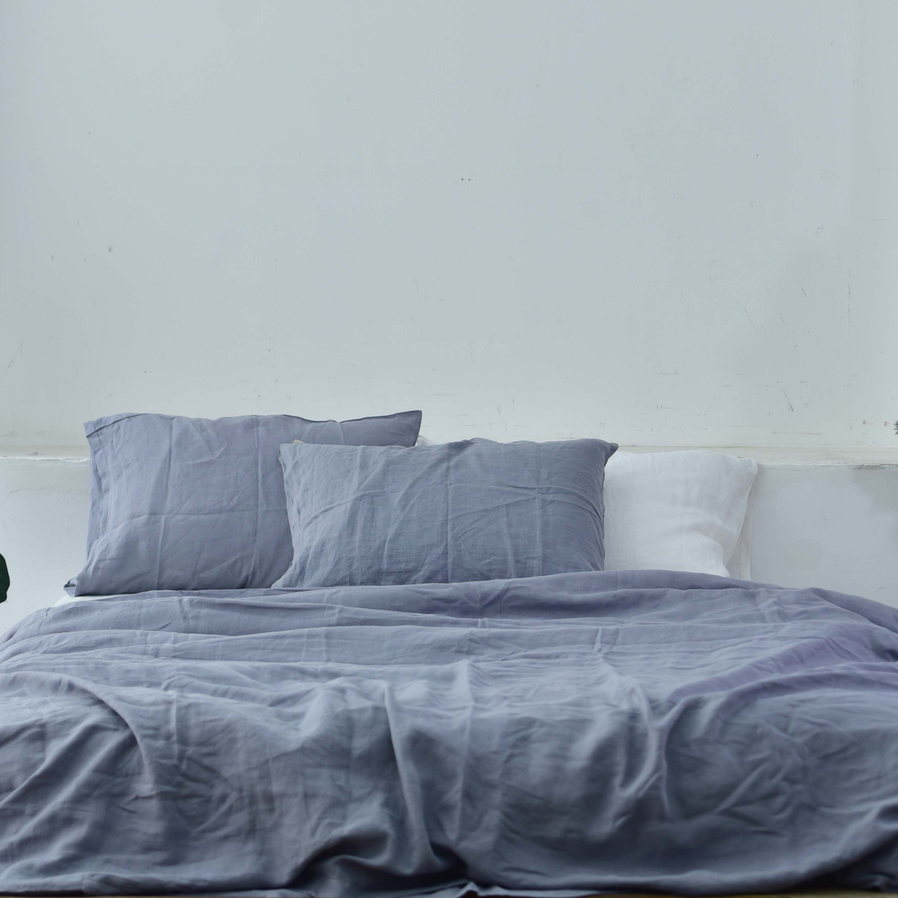 Steel French Linen Duvet Cover+2 Pillowcases Set - Plain Dyeing 24