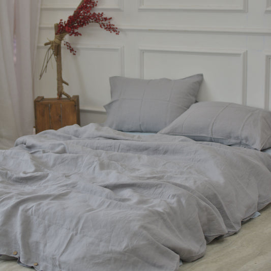 Stone French Linen Duvet Cover+2 Pillowcases Set - Plain Dyeing 15