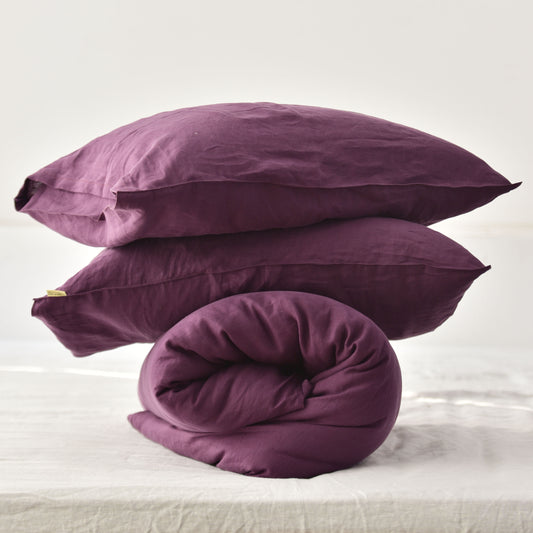 Violet French Linen Duvet Cover+2 Pillowcases Set- Plain Dyeing 16