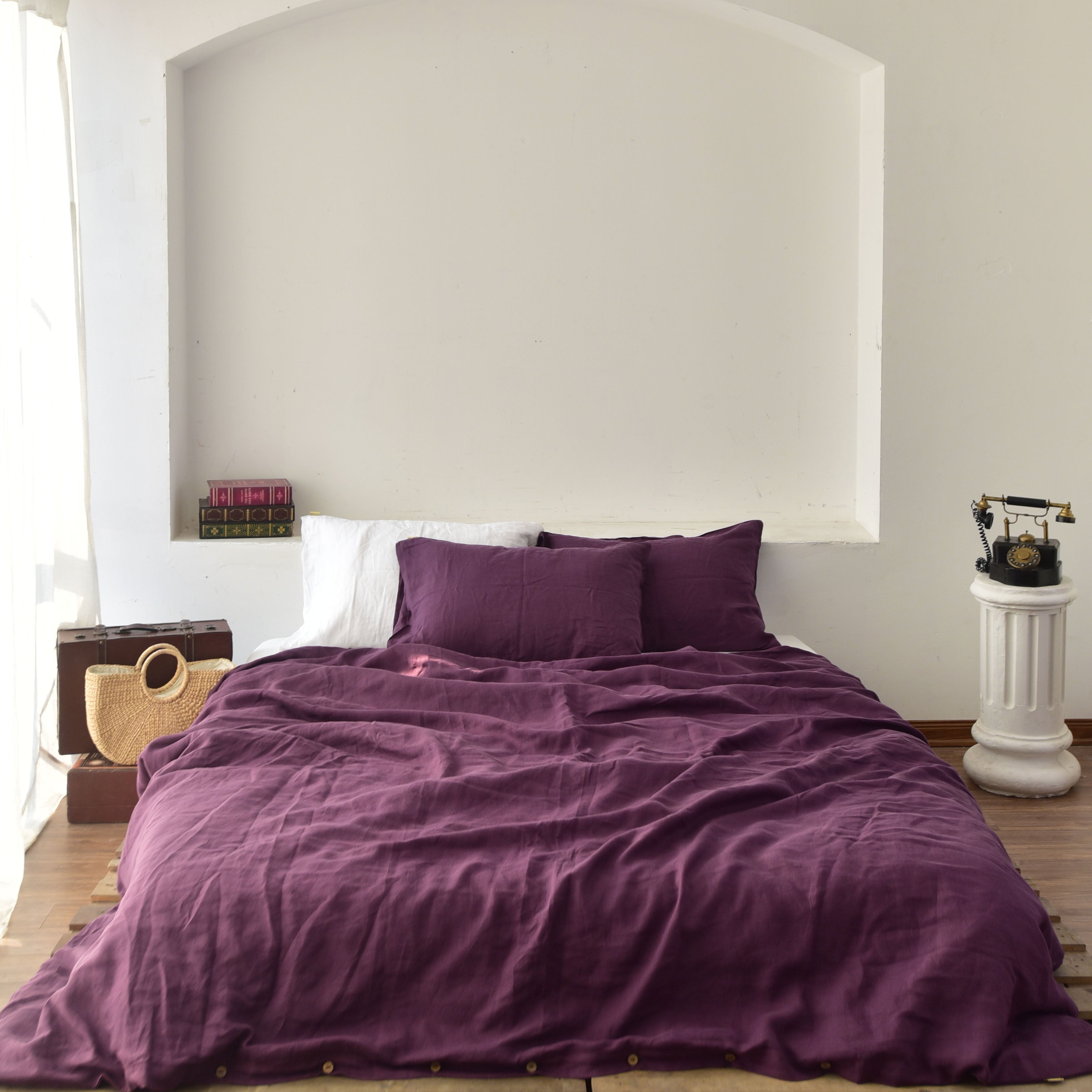 Violet French Linen Bedding Sets (4 pieces) - Plain Dyeing