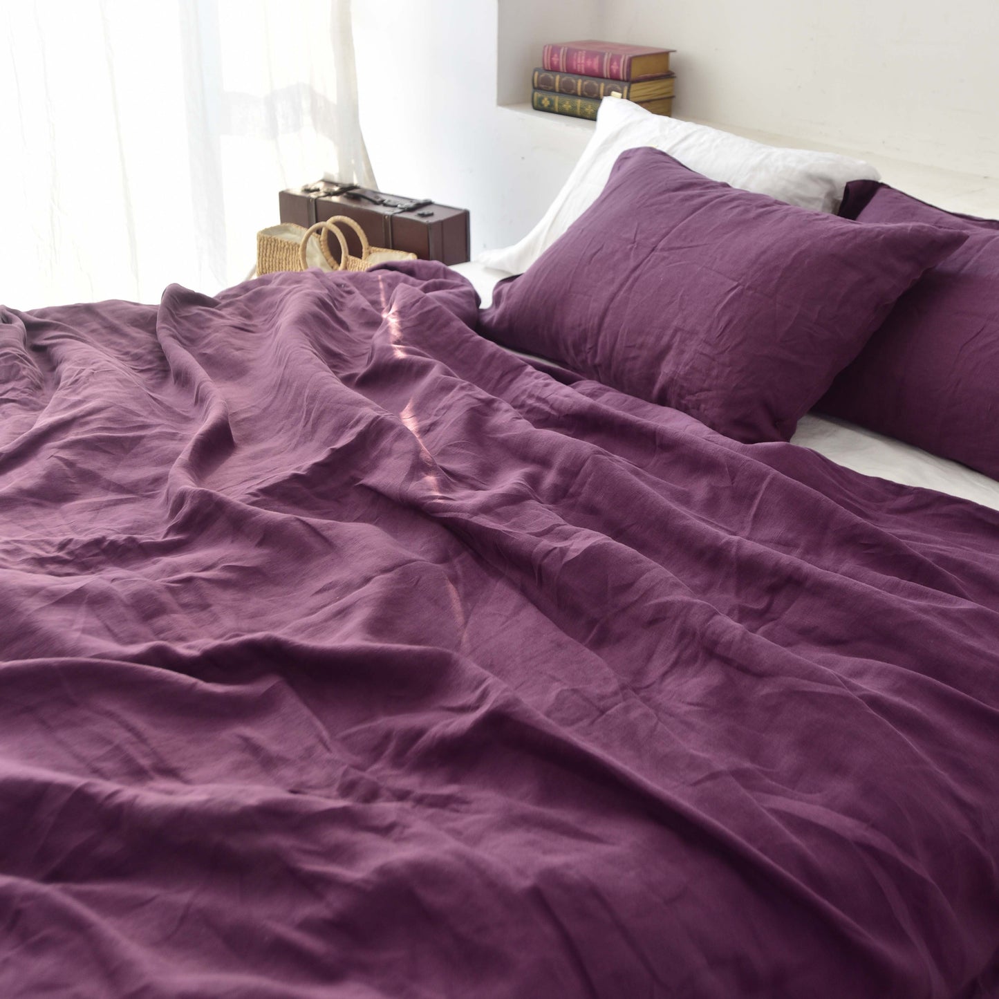 Violet French Linen Duvet Cover+2 Pillowcases Set- Plain Dyeing 16