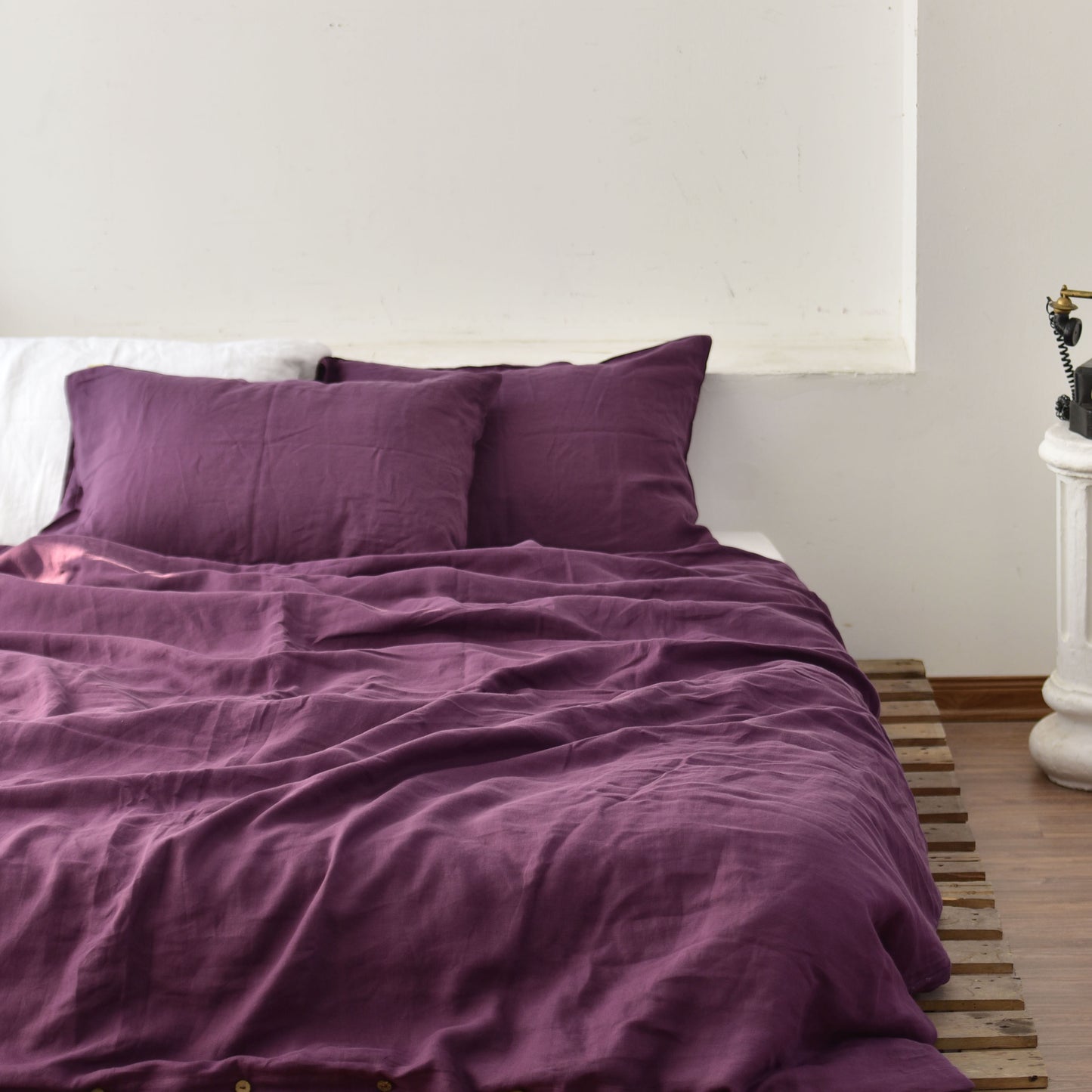 Violet French Linen Duvet Cover+2 Pillowcases Set- Plain Dyeing 16