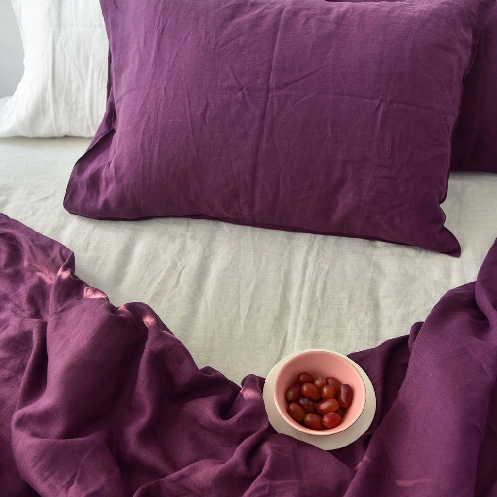 Violet French Linen Duvet Cover+2 Pillowcases Set- Plain Dyeing 16