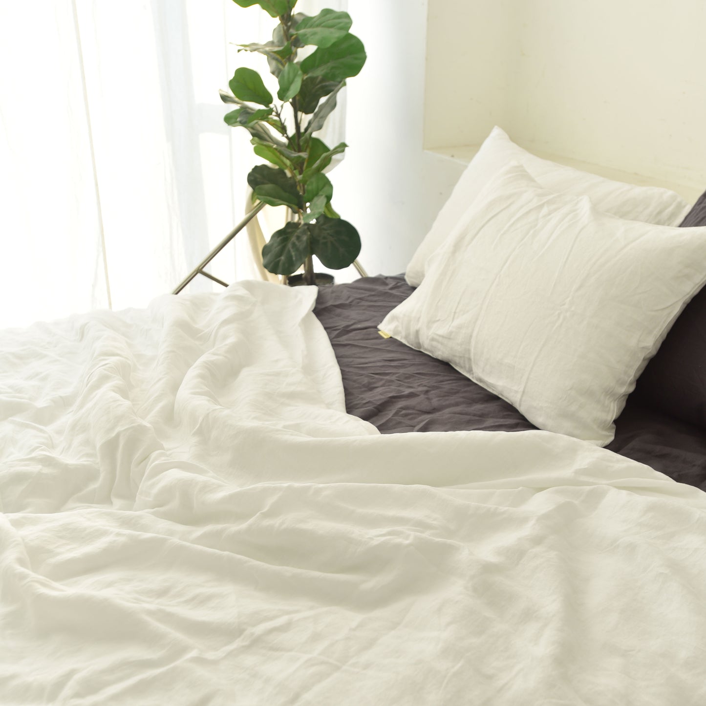White French Linen Fitted Sheet - Plain Dyeing 05