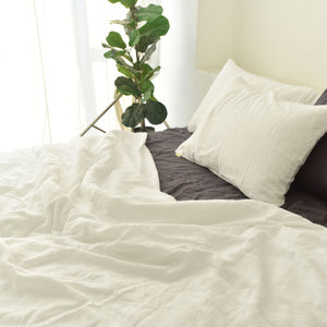White French Linen Fitted Sheet + 2 Pillowcases Set - Plain Dyeing 05