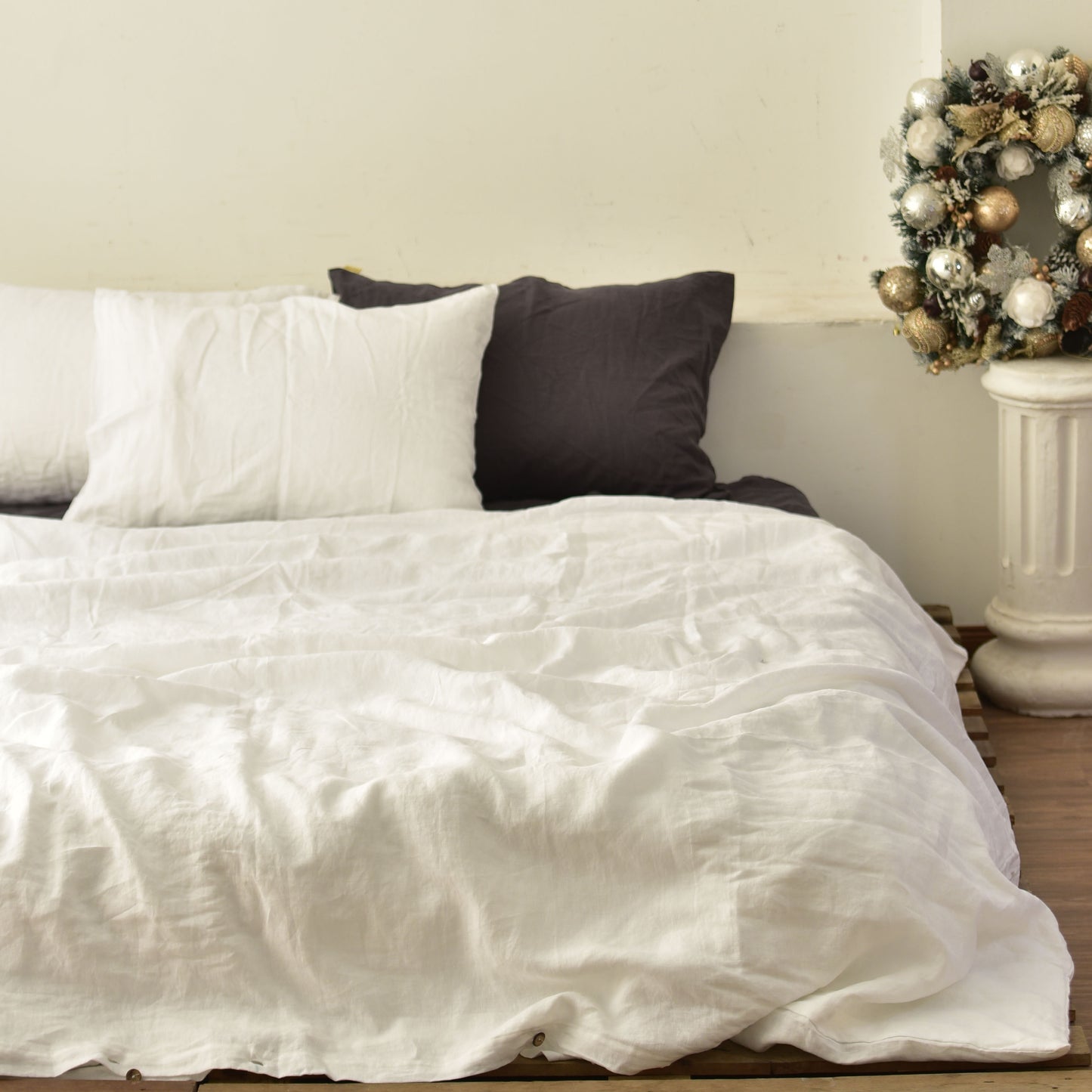 White French Linen Duvet Cover+2 Pillowcases Set - Plain Dyeing 05