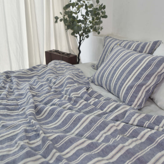 Wide Striped French Linen Bedding Sets (4 pieces) - F55 Yarn Dyeing