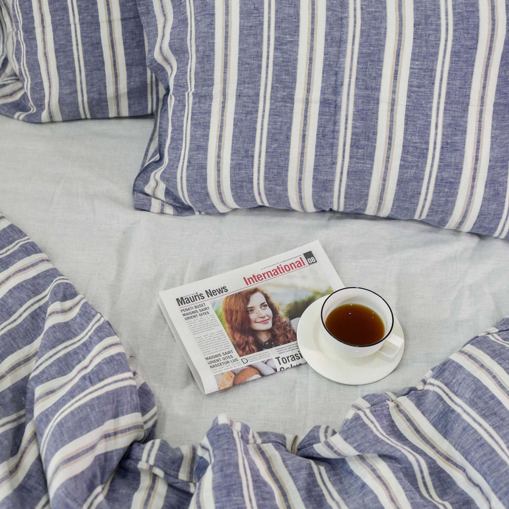 Wide Striped French Linen Bedding Sets (4 pieces) - F55 Yarn Dyeing