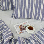 Wide Striped French Linen Bedding Sets (4 pieces) - F55 Yarn Dyeing