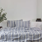 Wide Striped French Linen Fitted Sheet + 2 Pillowcases Set - Yarn Dyeing 55