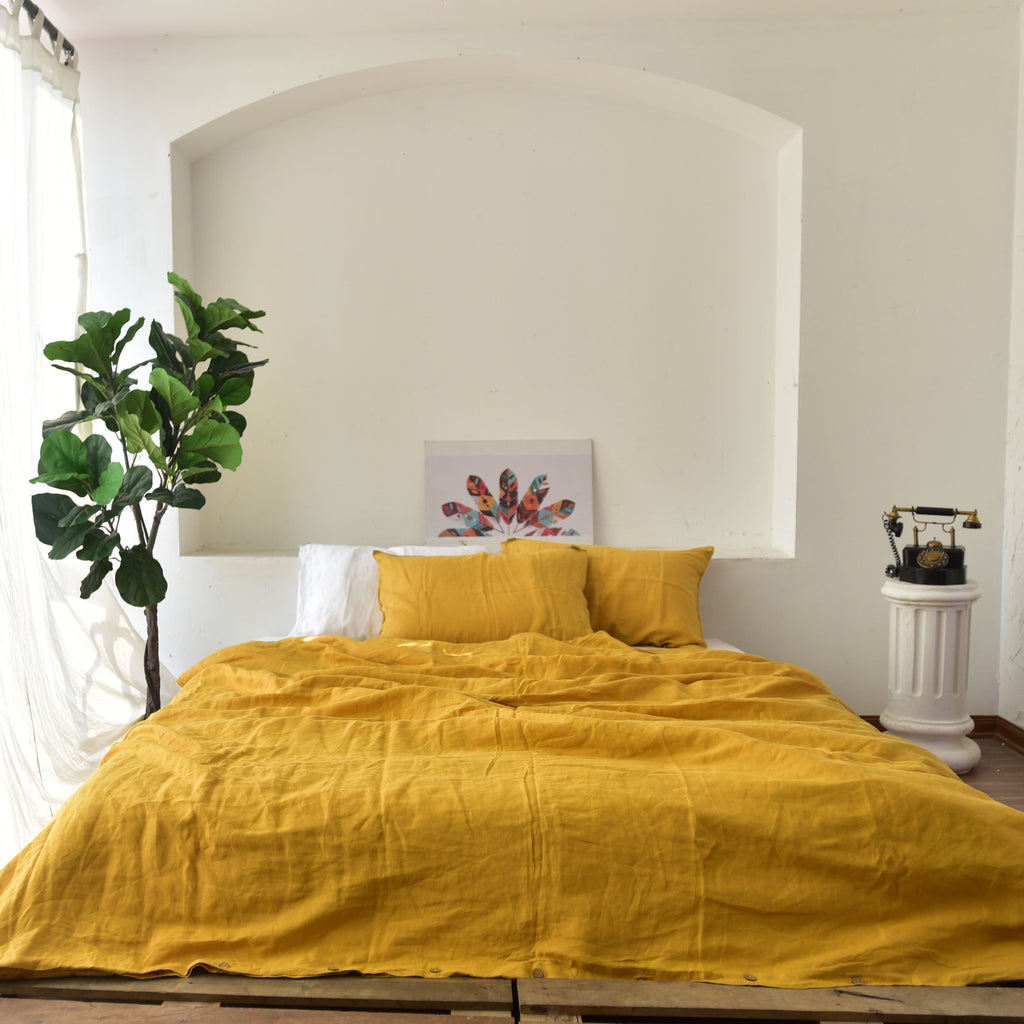 Yellow French Linen Bedding Sets (4 pieces) - Plain Dyeing