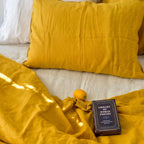 Yellow French Linen Duvet Cover+2 Pillowcases Set - Plain Dyeing 34