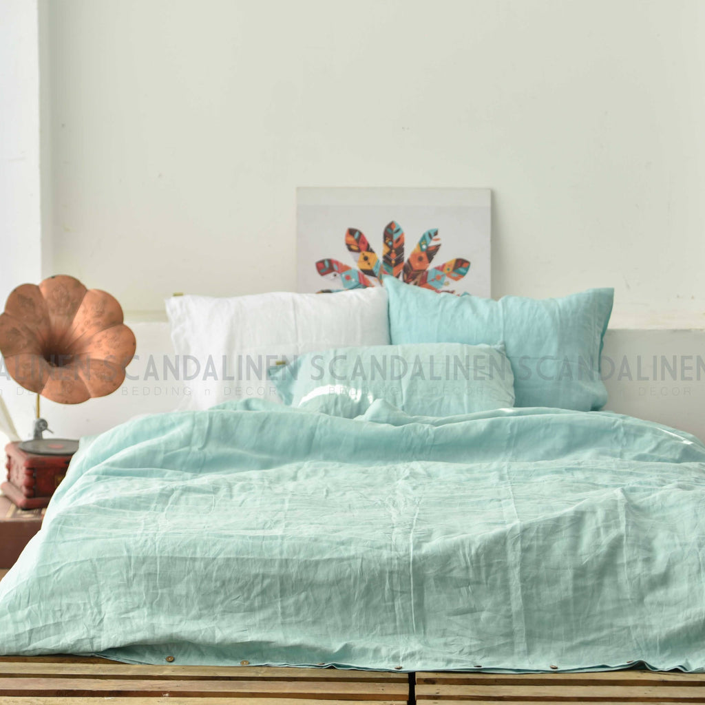 Mint French Linen Duvet Cover+2 Pillowcases Set - Plain Dyeing 32