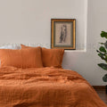 Orange French Linen Duvet Sheet Set (4 pieces) - Plain Dyeing