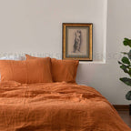 Orange French Linen Duvet Sheet Set (4 pieces) - Plain Dyeing