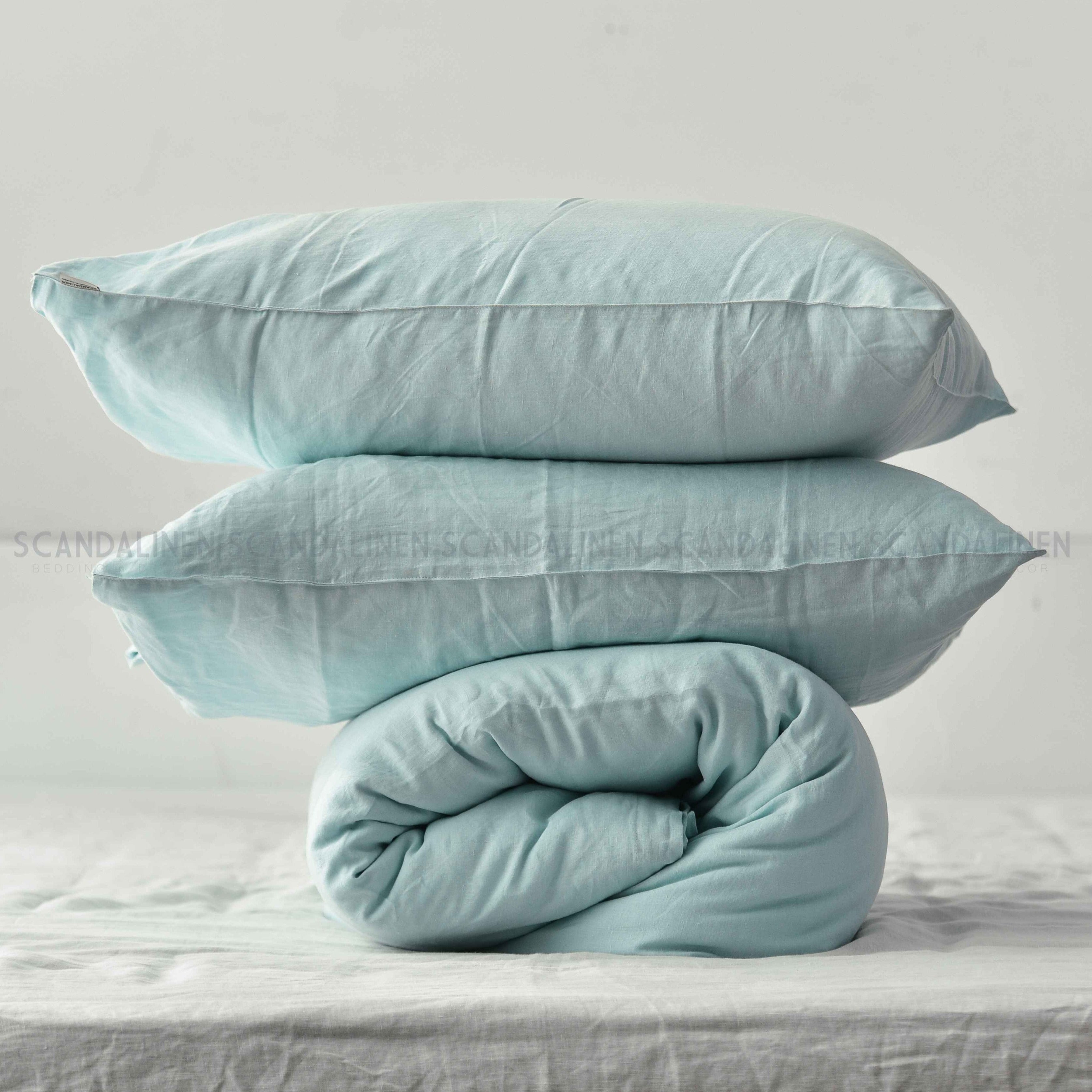 Mint French Linen Duvet Cover+2 Pillowcases Set - Plain Dyeing 32