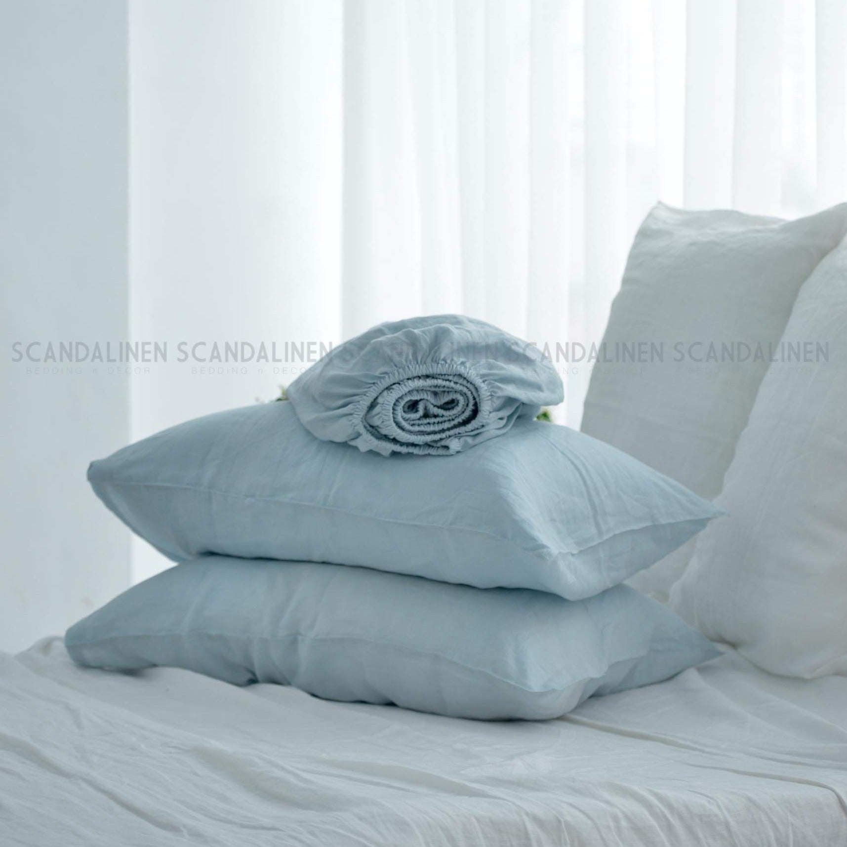 Sky French Linen Fitted Sheet - Plain Dyeing 09