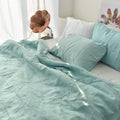 Mint French Linen Duvet Cover+2 Pillowcases Set - Plain Dyeing 32