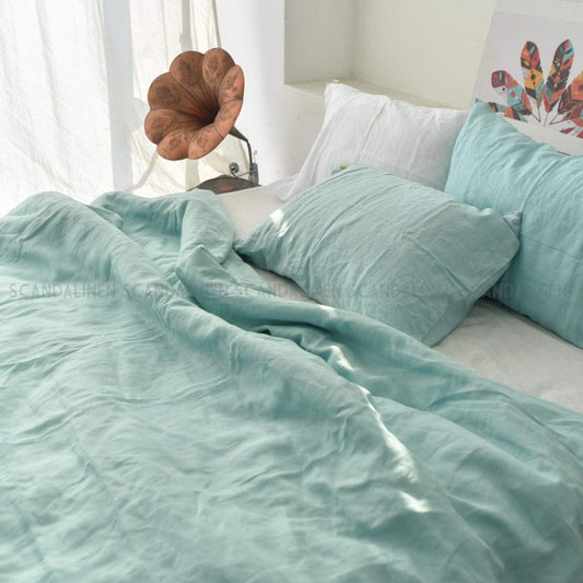 Mint French Linen Duvet Cover+2 Pillowcases Set - Plain Dyeing 32